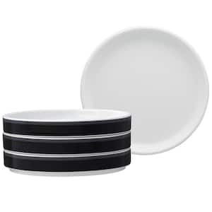 ColorStax Stripe Black 6 in. (Black) Porcelain Small Plates, (Set of 4)