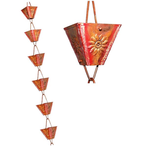 U-nitt 8.5 ft. Antiqued Pure Copper Sunflower Square Rain Chain