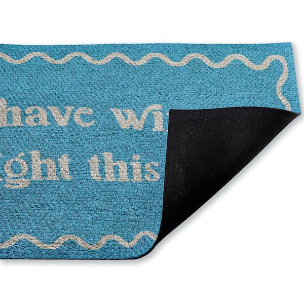 Blue Have Wine Greeting Blue 18 in. x 30 in. Polyester Non-Slip Outdoor Door Mat