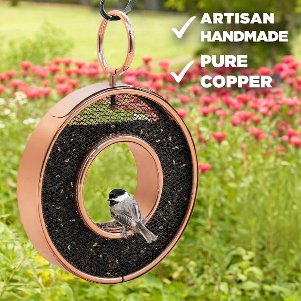 Copper and Black Hanging Circular Bird Feeder with Mesh
