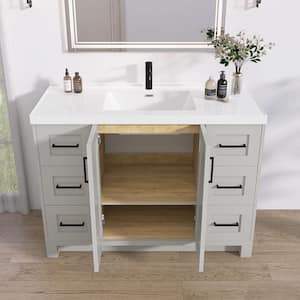 48 in. W x 22 in. D x 36 in. H Bathroom Vanity Single Sink Freestanding Bath Vanity Cabinet in Gray with White Resin Top