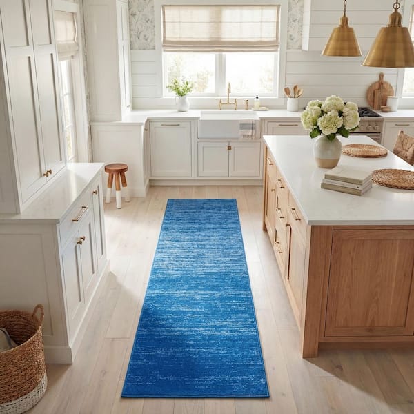 Adirondack Light Blue/Dark Blue 3 ft. x 8 ft. Solid Runner Rug