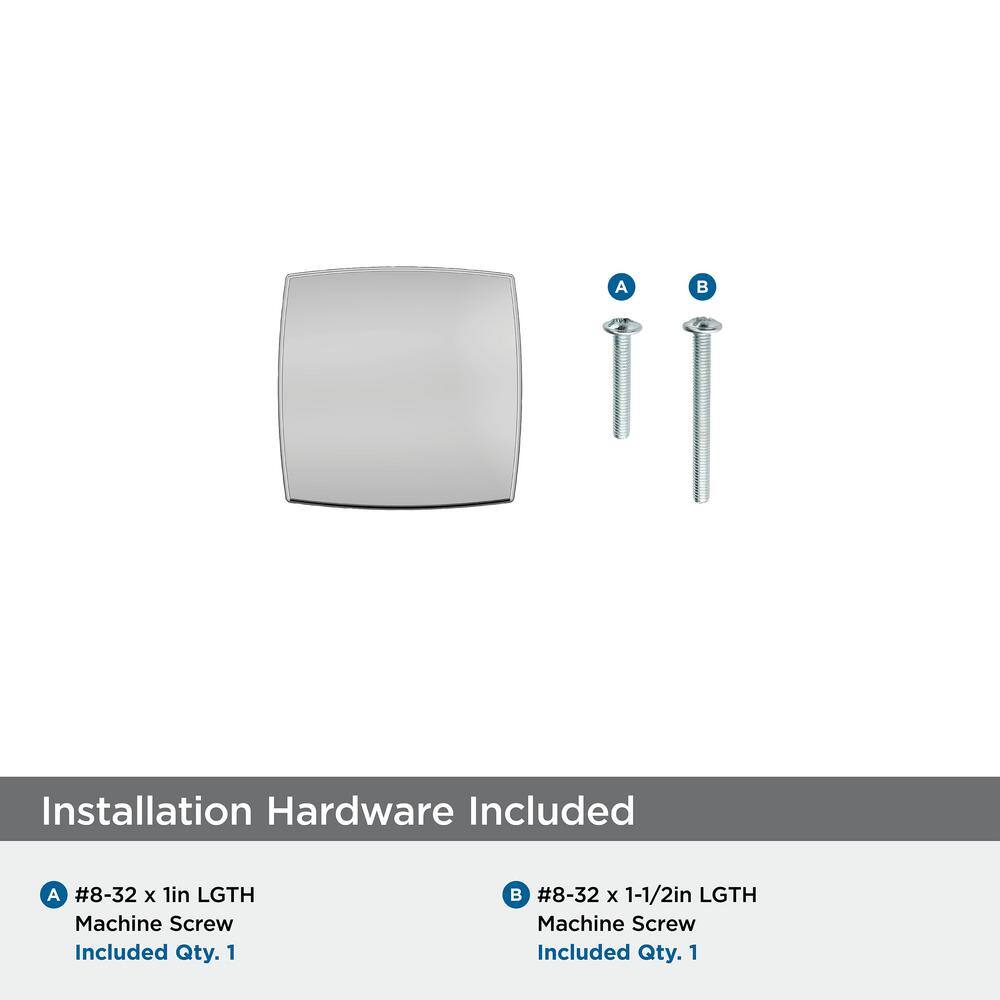 Polished Chrome Square Cabinet Knob with Mounting Hardware