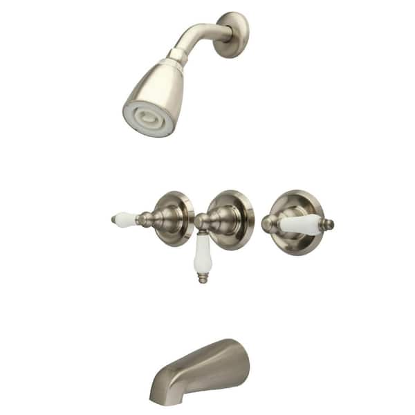 Kingston Brass 3-Handle 1-Spray Tub and Shower Faucet in Brushed Nickel (Valve Included)