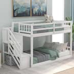 Harper & Bright Designs White Twin Over Twin Floor Bunk Bed with ...