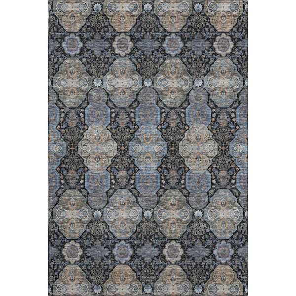 Mayfield Premium Machine Washable Abstract AMF2484 Black 9 ft. x 12 ft. Area Rug