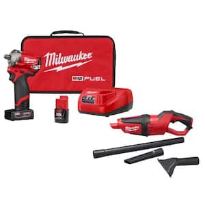 M12 FUEL 12V Lithium-Ion Brushless Cordless Stubby 1/2 in. Impact Wrench Kit w/M12 Cordless Compact Vacuum