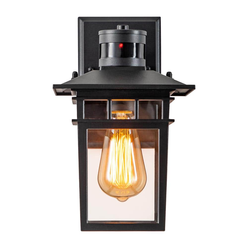 Matte Black Motion Sensor Outdoor Wall Light with Clear Glass