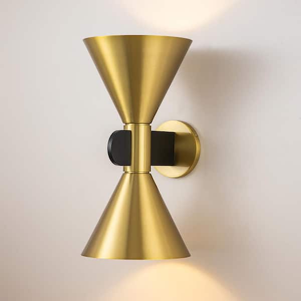 EDISLIVE Reese 2-Light Brass Up and Down Cone Vintage Wall Sconce Light