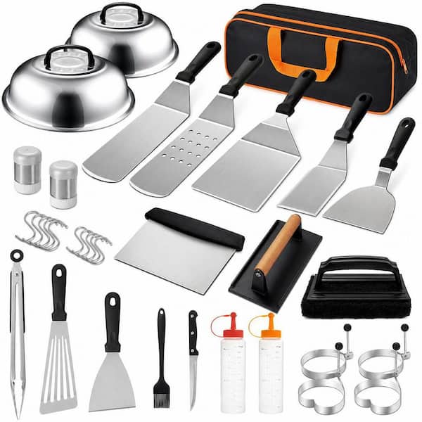 35-Pack Stainless Steel Griddle Accessories Kit with Enlarged Spatulas, Basting Cover, Scraper for Outdoor Barbecue