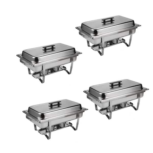 8 qt. Silver Stainless Steel Buffet Chafer Dish Set with 4 Full Size Pans Rectangle Catering Warmer Server