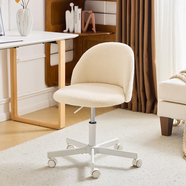 Winado Teddy Fleece Fabric Swivel Task Chair in Beige with Armless