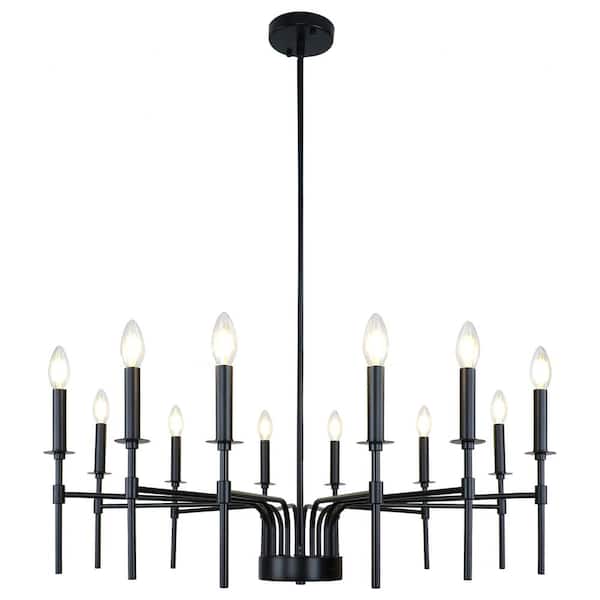 Unbranded 12-Light Black Farmhouse Rustic Modern Large Candle Style Chandelier for Dining Room Living Room Kitchen Island