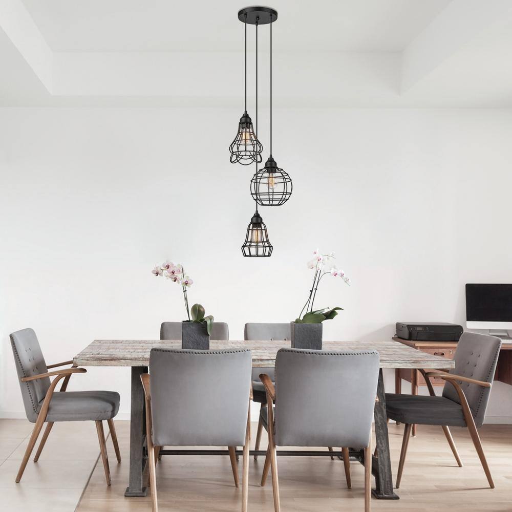 Jorah 3-Light Bronze Steel Cage Pendant Light