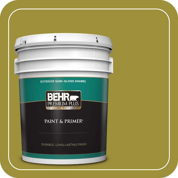 BEHR PREMIUM PLUS 5 gal. Home Decorators Collection #HDC-MD-20 Banana Leaf Semi-Gloss Enamel Exterior Paint & Primer