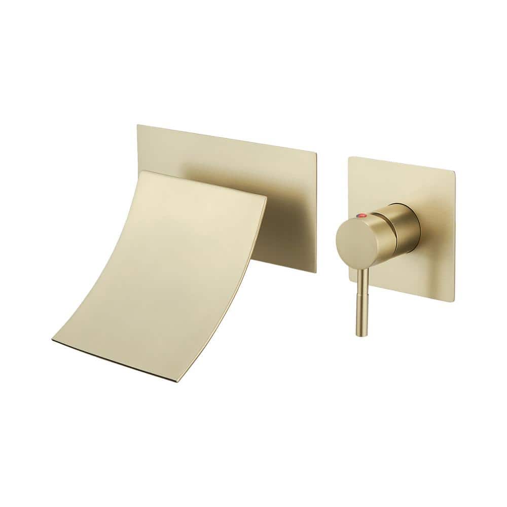 Single-Handle Wall Mount Bathroom Faucet with Waterfall in Brushed Gold