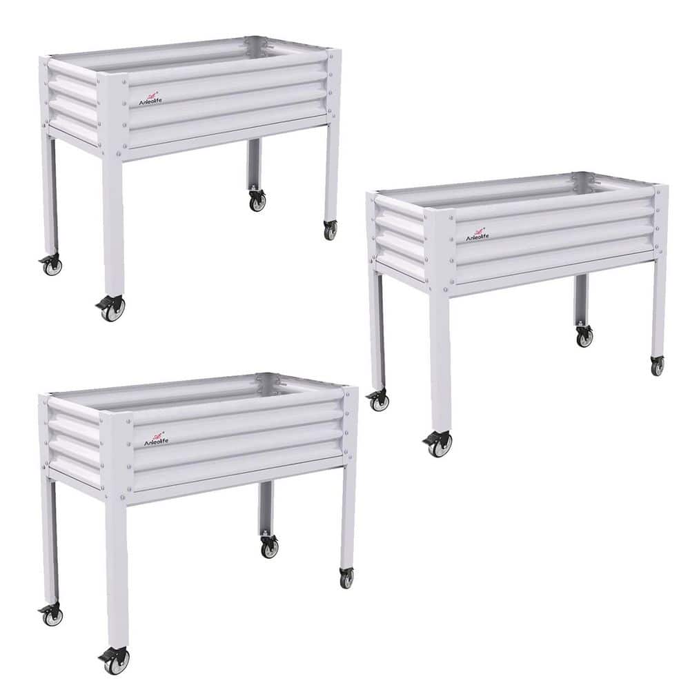 3-Set 48 x 24 x 35 in. Large Elevated Planter Box, Galvanized Steel Raised 