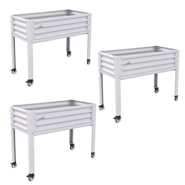 Unbranded 3-Set 48 x 24 x 35 in. Large Elevated Planter Box, Galvanized Steel Raised Garden Bed for Patio, Balcony, Gardens