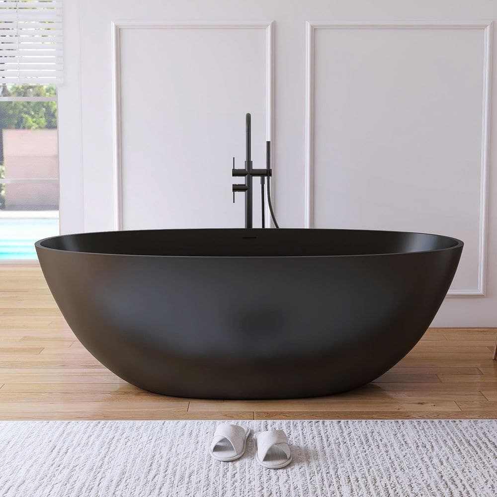 Eaton 65 in. x 30 in. Stone Resin Solid Surface Matte Flatbottom Freestanding Soaking Bathtub in Black price history on PriceWatchPro