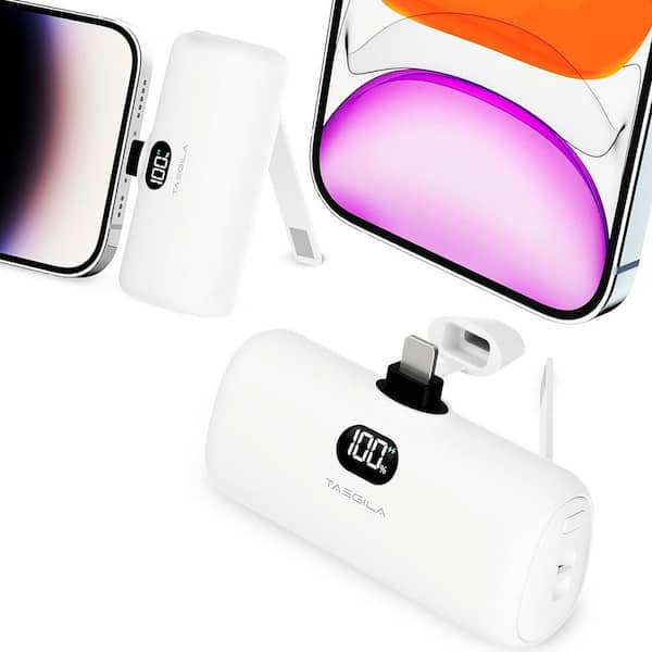 Etokfoks 5000mAh Small Portable Compact Power Bank w/LCD Display & LED  Light for All iPhone Series, Creamy White with Stand MLPH002LT063 - The  Home Depot