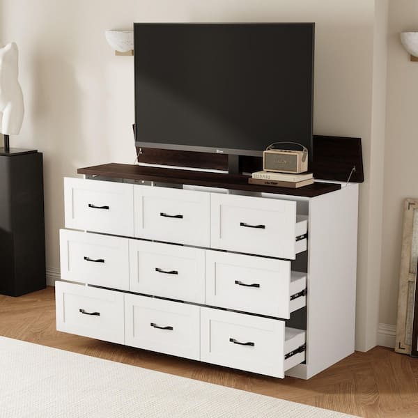FUFU&GAGA White & Brown TV Stand, Entertainment Center Fits TVs up