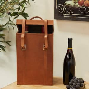 2-Bottle Tan Leather Modern Wine Holder