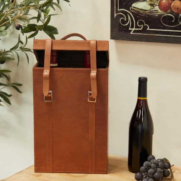 Litton Lane Jones 2-Bottle Tan Leather Modern Wine Holder