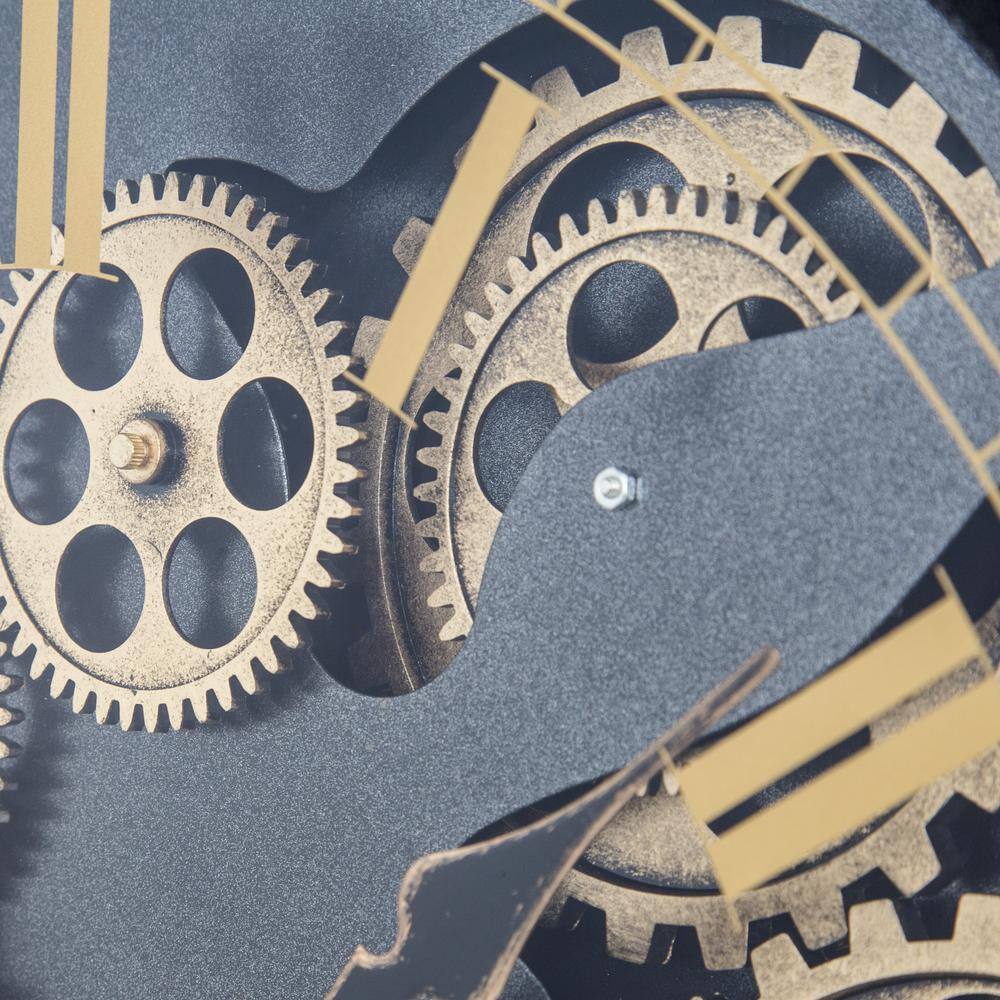 Black and Gold Metal Open Gear Wall Clock