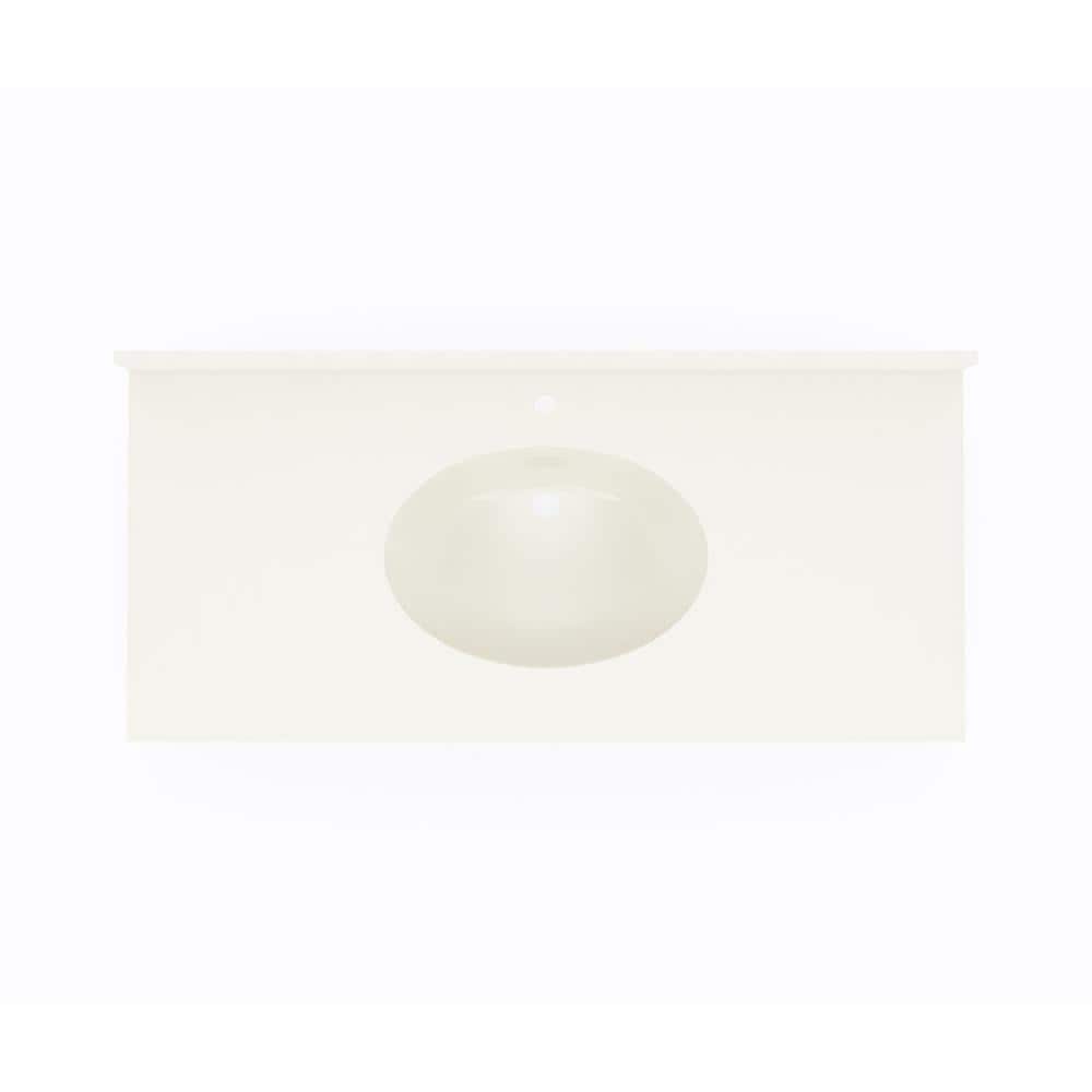 Bone Solid Surface Single Sink Bathroom Vanity Top with Backsplash
