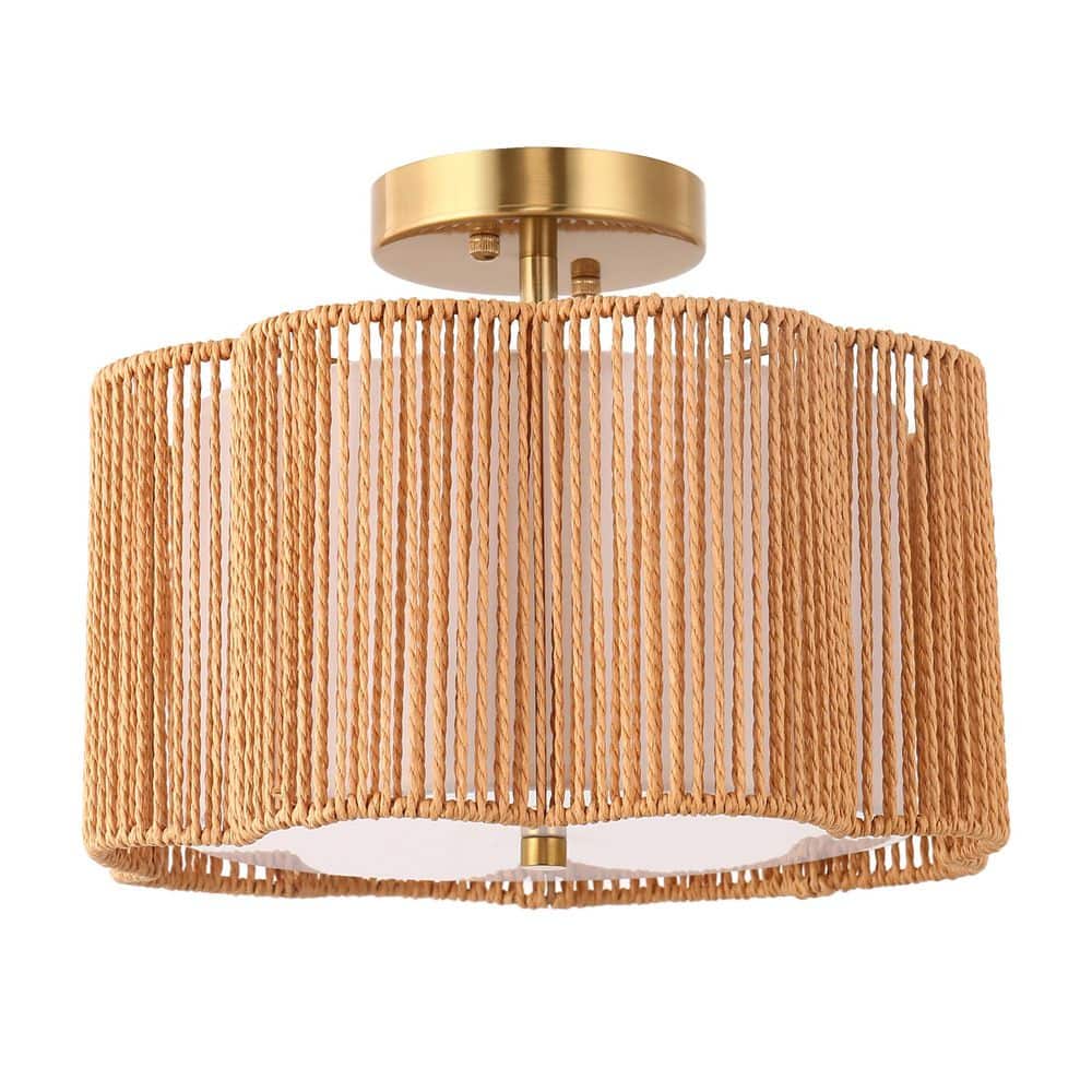 13.1 in Farmhouse 3-Light Copper Semi Flush Mount Ceiling Light Fixture with Brown Shades, E26 Socket for Hallway, Foyer price history on PriceWatchPro