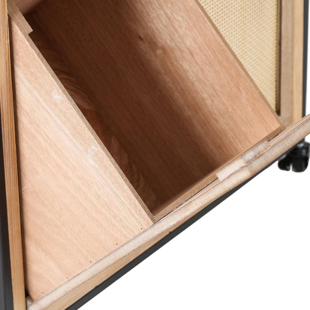 Natural Wood and Rattan Mobile Storage Cart with Wheels