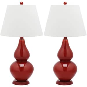 Cybil 26.5 in. Red Double Gourd Glass Table Lamp with Off-White Shade (Set of 2)