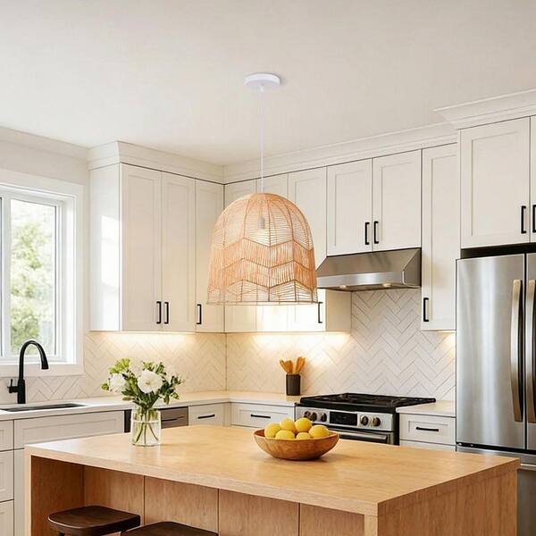 ARTURESTHOME 1-Light Handmade Rattan Pendant Light with Basket