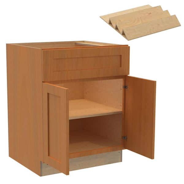 Home Decorators Collection Newport 27 in. W x 24 in. D x 34.5 in. H Assembled Plywood Base Kitchen Cabinet in Cinnamon with Spice Soft Close