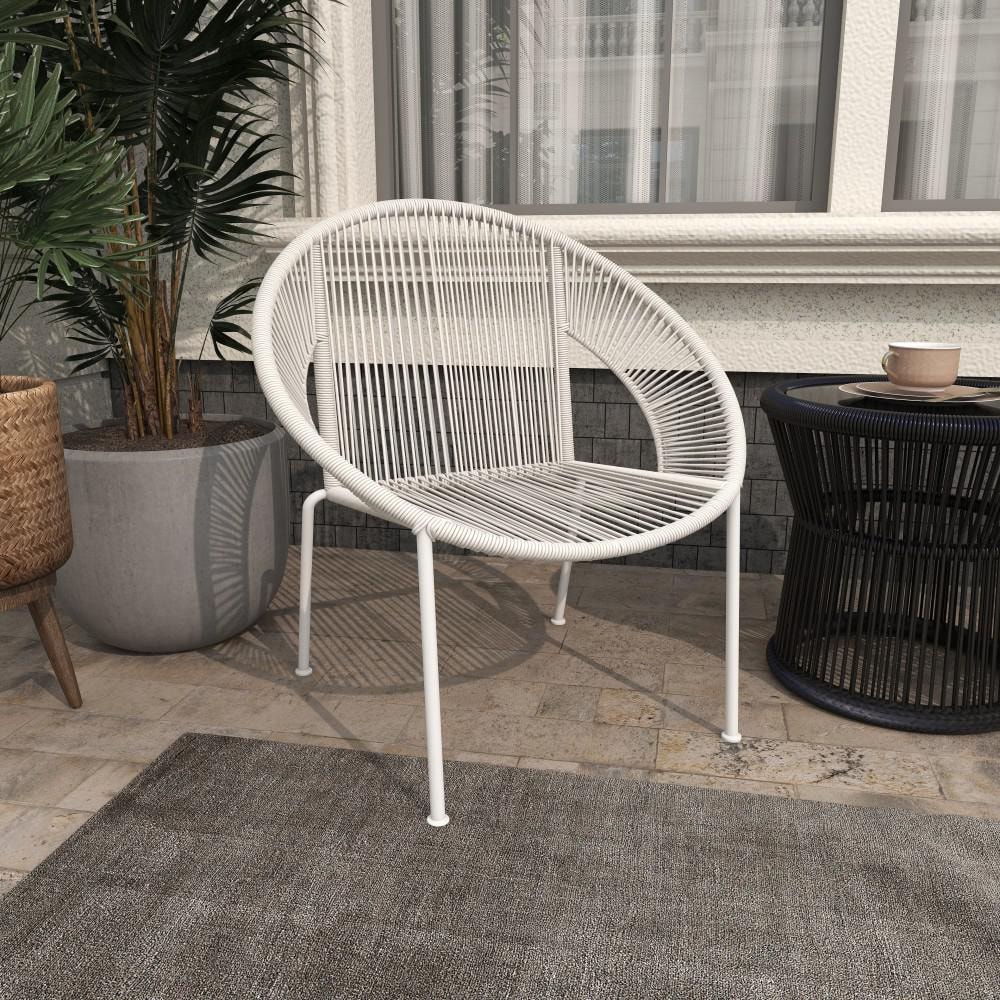 Luxe Modern White Woven Rattan Outdoor Dining Chair