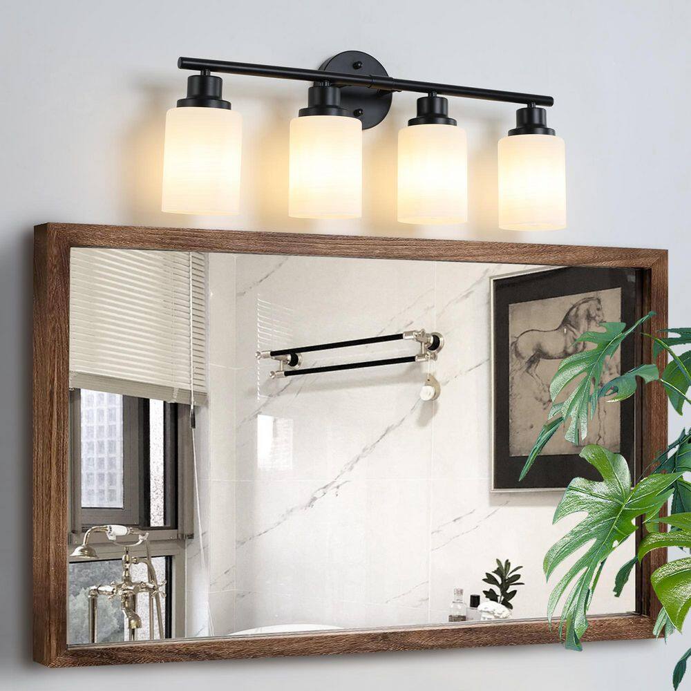 24 in. 4 Light black Grain Finish Vanity Light Fixture Bathroom Over Mirror Wall Light with Clear Glass Shades(No Bulbs) price history on PriceWatchPro
