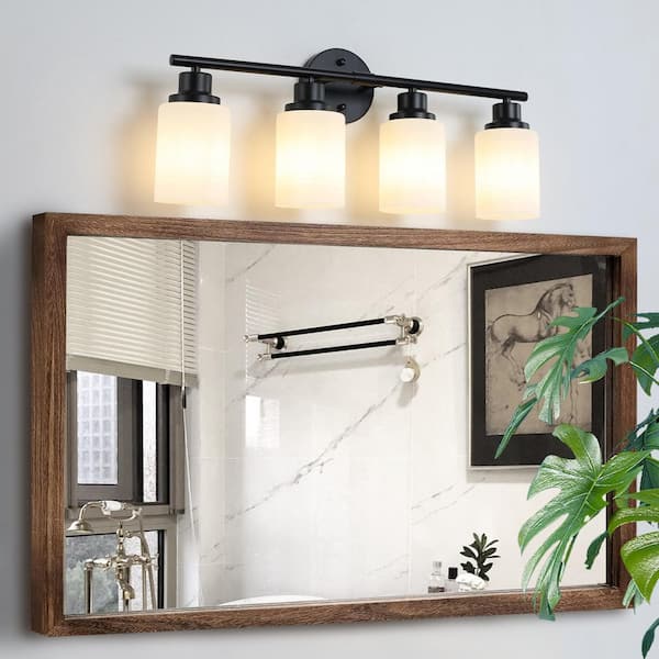 Basdien 24 in. 4 Light black Grain Finish Vanity Light Fixture Bathroom Over Mirror Wall Light with Clear Glass Shades(No Bulbs)