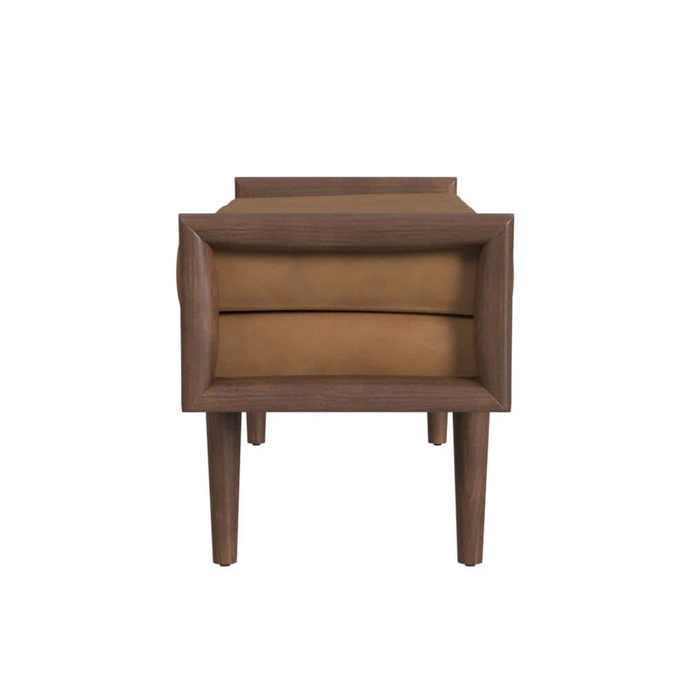 Carmel Faux Leather Upholstered Bedroom Bench with Walnut Wood Base