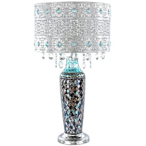 24.25 in. Turquoise Indoor Table Lamp with Gloria's Crystal Beaded Shade and Mosaic Base