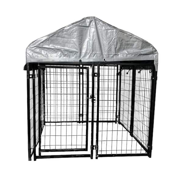 ALEKO 5 ft. x 5 ft. x 3 ft.- Black Expandable Heavy-Duty Dog Kennel and Playpen Kit with Roof and Rain Cover