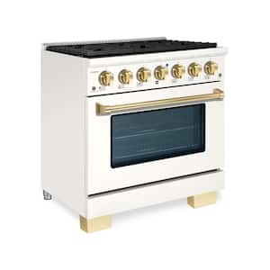BOLD 36 in. 5.2 CF 6-Sealed Burners Freestanding Range with NG Gas Stove and Gas Oven in Antique White with Brass Trim