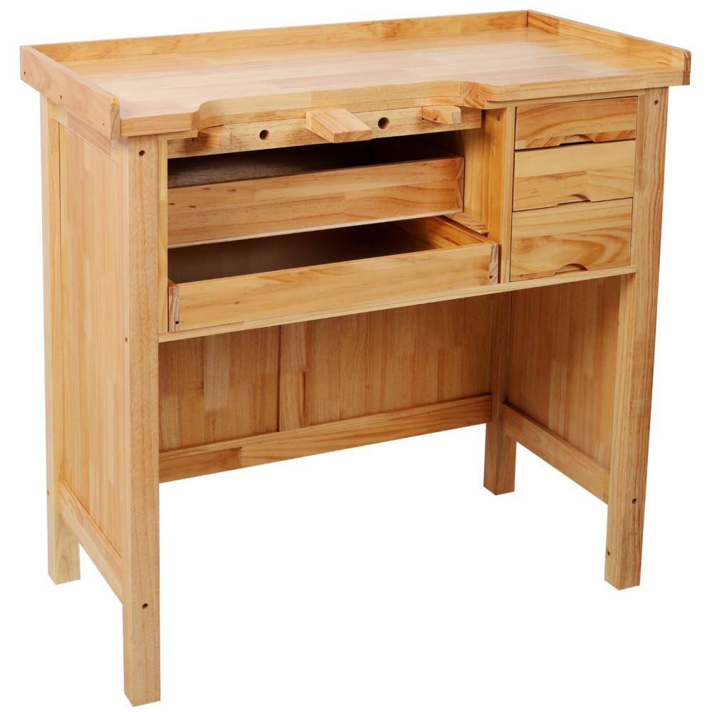 39 in. W x 19 in. D 3-Drawer Light Brown Workbench Table with Solid Wood Top for Jewelry Making Repair Task price history on PriceWatchPro