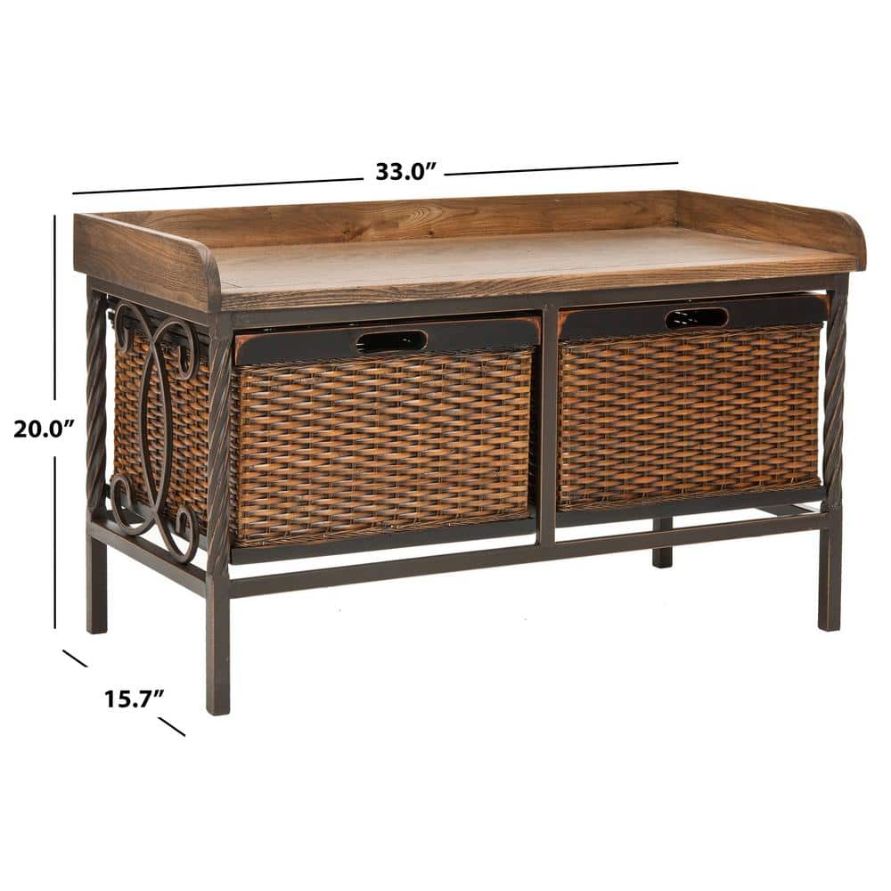 Transitional White Elm Wood Storage Bench with Antiqued Pewter Frame