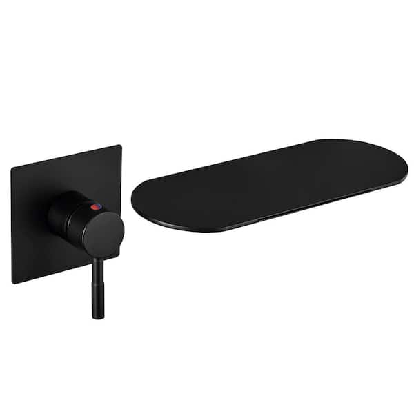 BWE Single Handle Wall Mount Bath Spout Waterfall Tub Black Faucet Bathtub Filler in Matte Black