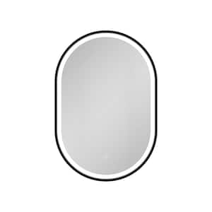 Modern 21 in. W x 31 in. H Oval Black Anti-fog Surface Mount Framed Bathroom Medicine Cabinet with Mirror