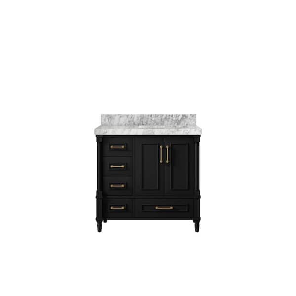 Willow Collections Hudson 36 in. W x 22 in. D x 36 in. H Right Offset Sink Bath Vanity in Black with 2 in. Carrara Marble Top