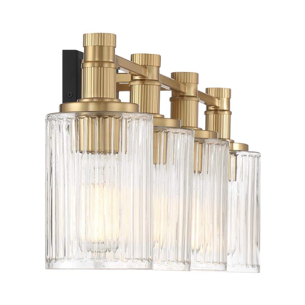 Concord Matte Black and Warm Brass 4-Light Vanity with Ribbed Glass Shades