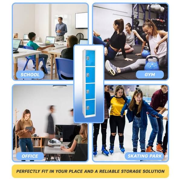 AdirOffice - 629-Series 72 in. H 4-Tier Steel Key Lock 4-Shelf Storage Locker Free Standing Cabinets in Blue (2-Pack)