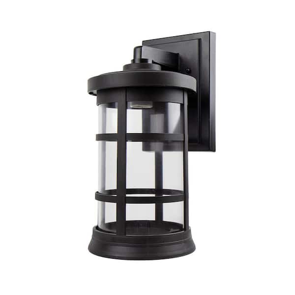 SOLUS 9 in. D x 15.25 in. H x 7.4 in. W 1-Light Black Outdoor Round Wall Lantern Sconce with Durable Clear Acrylic Lens