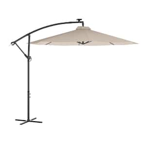 10 ft. Round Solar LED Market Patio Umbrella in Tan